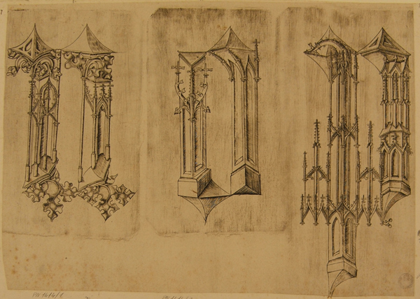 Anonimo tedesco - Alfabeto architettonico, lettere n, o, p